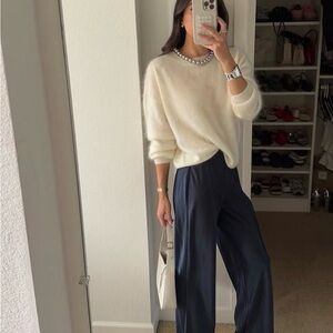 Wide Leg Navy Pants - Classic Women's Trousers